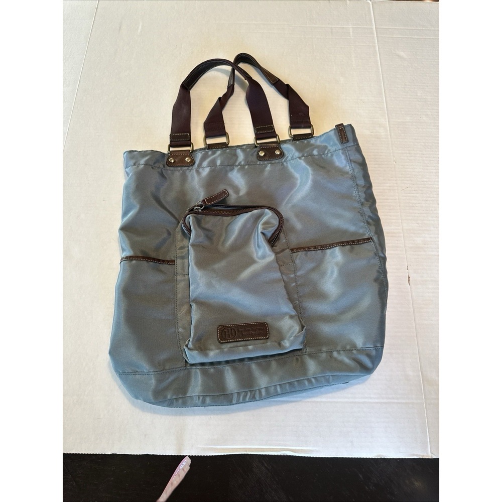 Hayden‎ Harnett- Blue Nylon & Leather Handle Flight Tote Bag Carry On Weekender